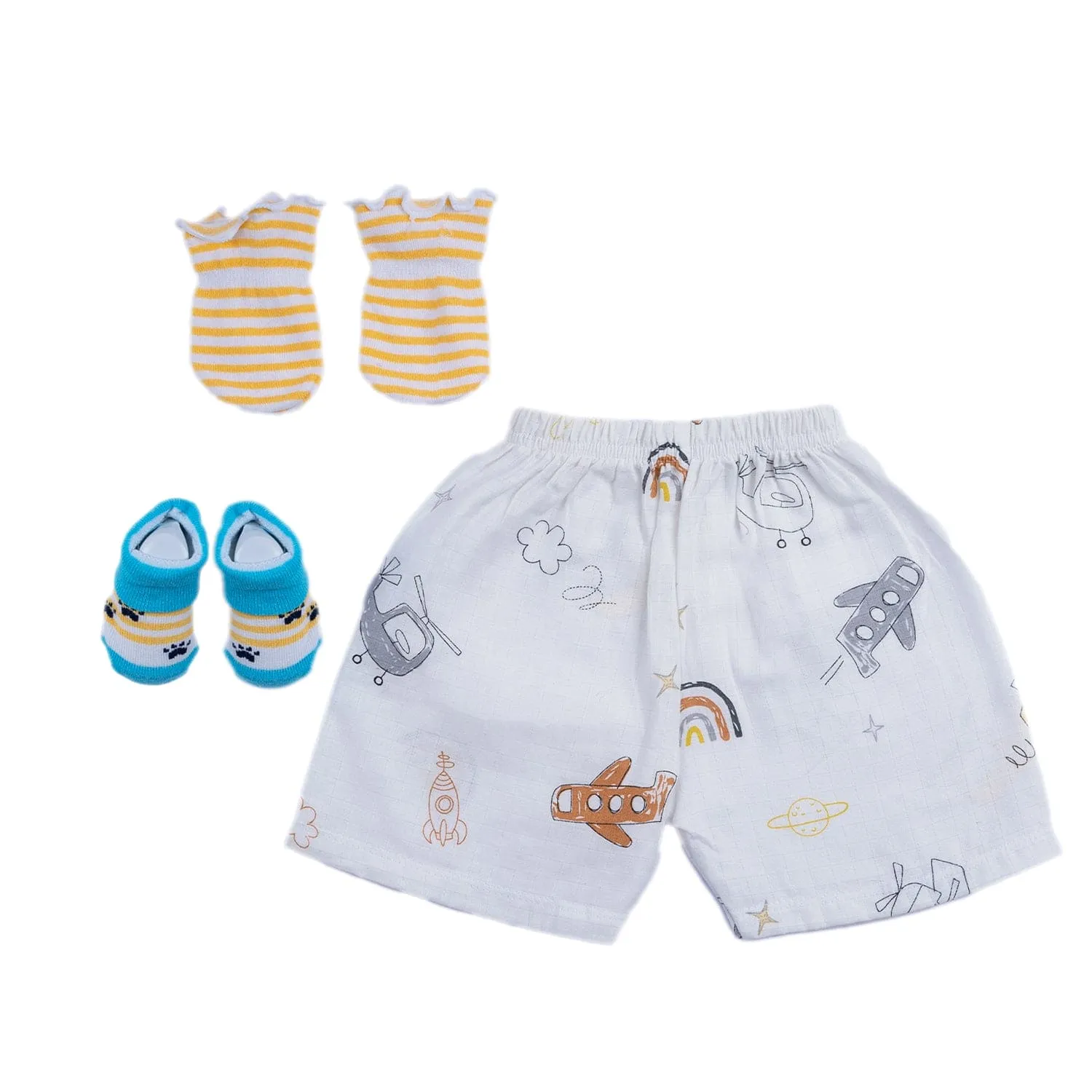 Baby Moo Sky Explorer Theme Print Infant Essentials 10 Pcs Muslin Clothing Gift Set - Multicolour
