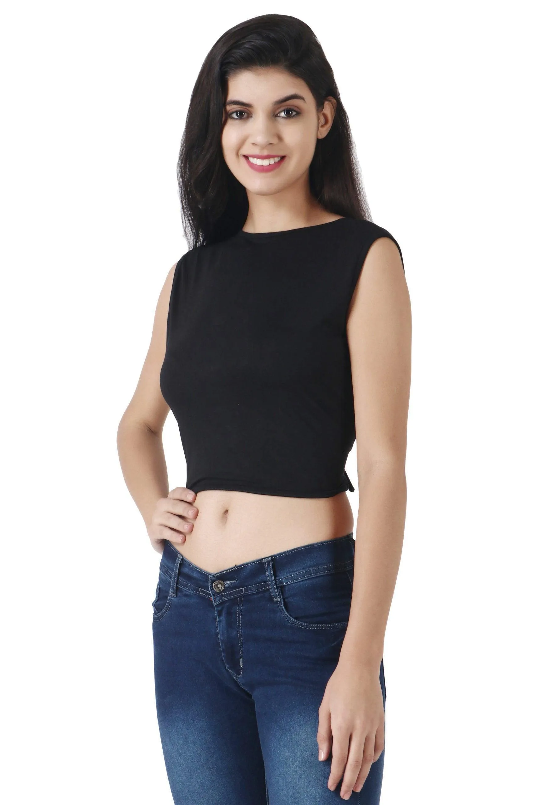 Black Solid Back String Tie Top