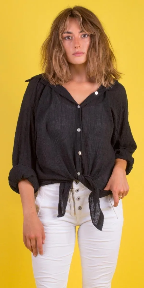 Button-Down Waffle Cotton Top
