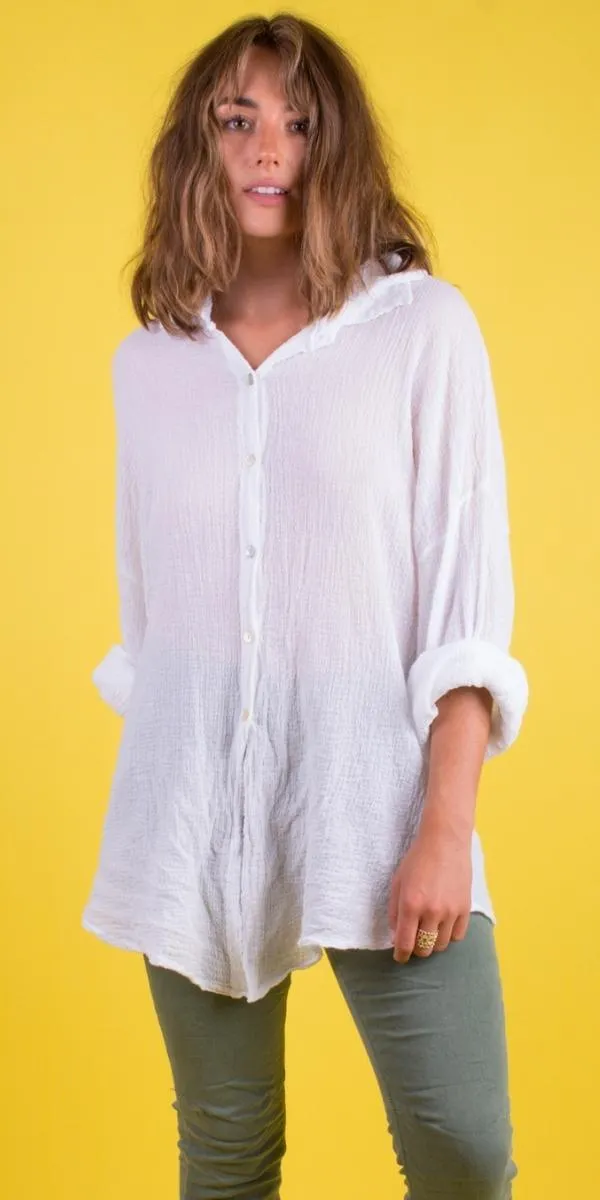 Button-Down Waffle Cotton Top
