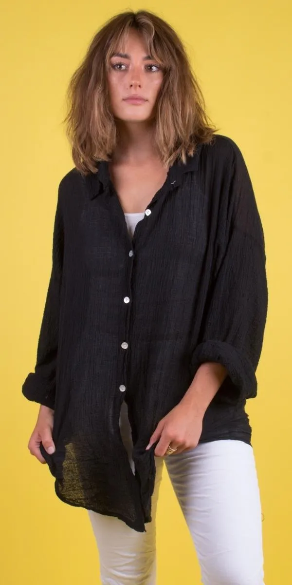 Button-Down Waffle Cotton Top