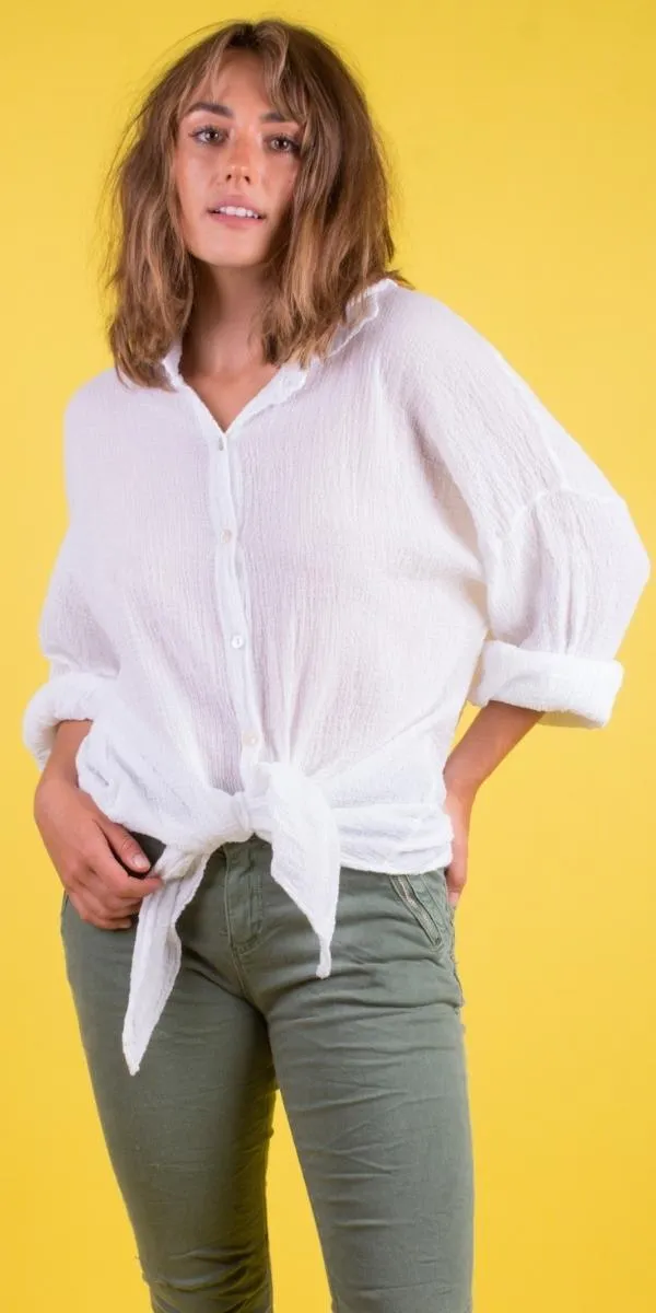 Button-Down Waffle Cotton Top