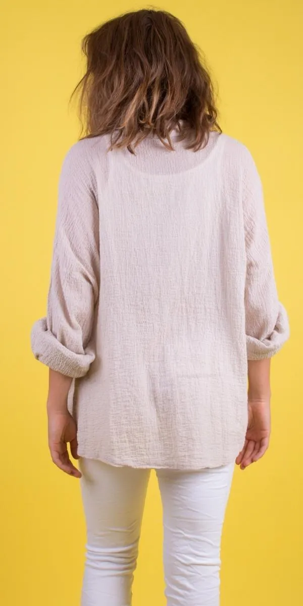 Button-Down Waffle Cotton Top