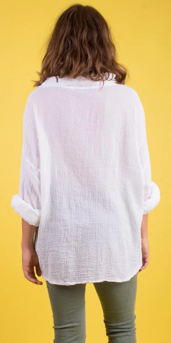 Button-Down Waffle Cotton Top