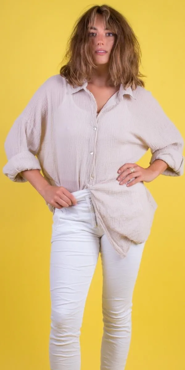 Button-Down Waffle Cotton Top
