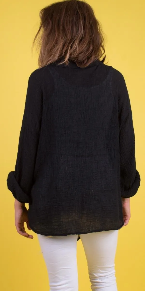 Button-Down Waffle Cotton Top