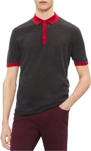 Calvin Klein Mens Contrast-Collar Wool Rugby Polo Shirt
