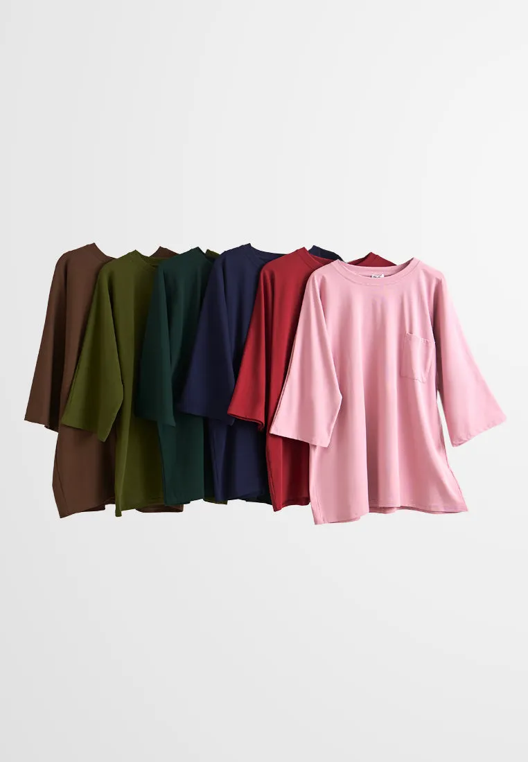 Cavina Cropped Sleeves Cotton Tee - Dark Blue