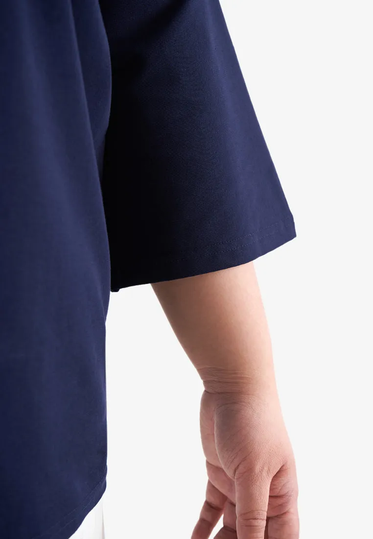 Cavina Cropped Sleeves Cotton Tee - Dark Blue