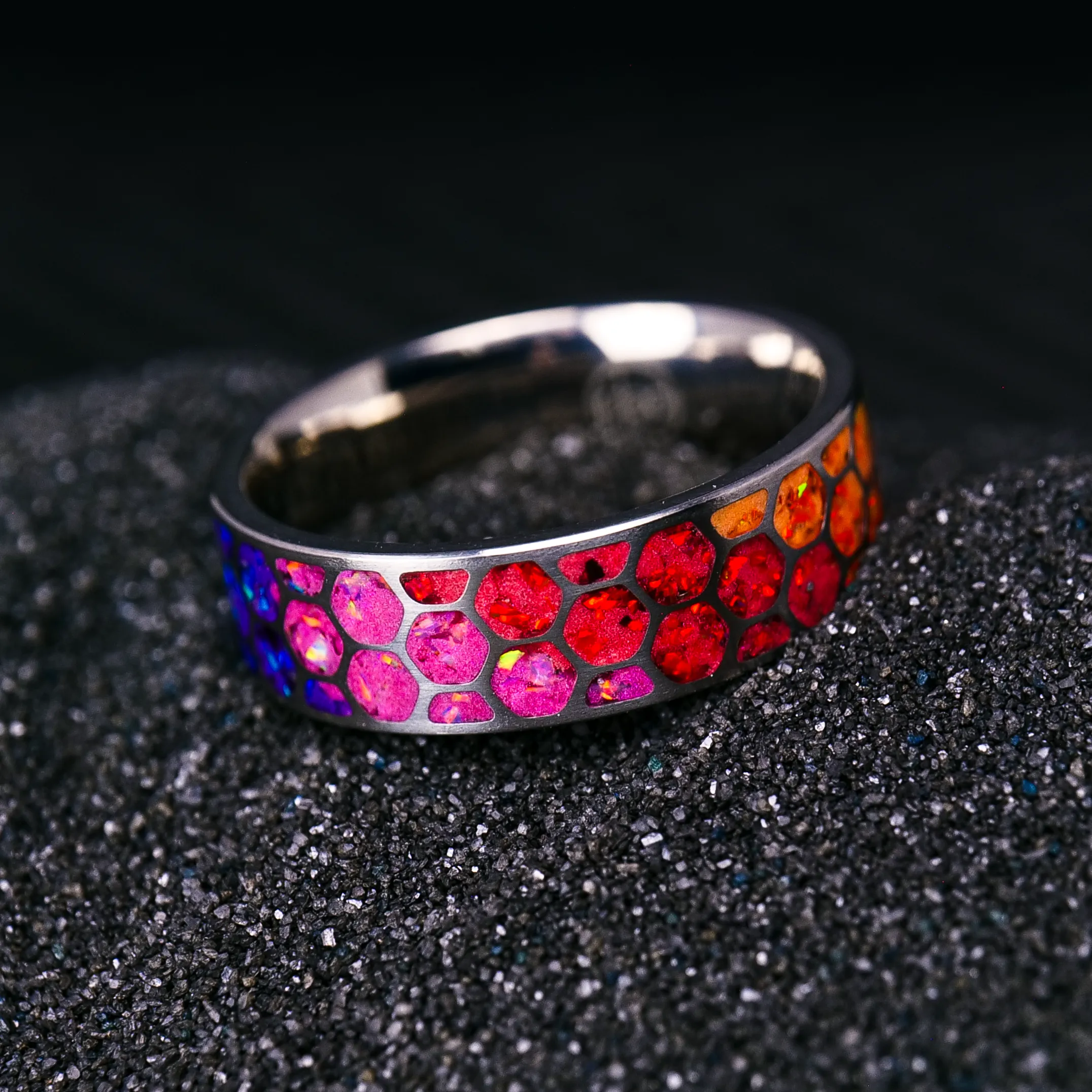 Custom Hexagon Titanium Glowstone Ring
