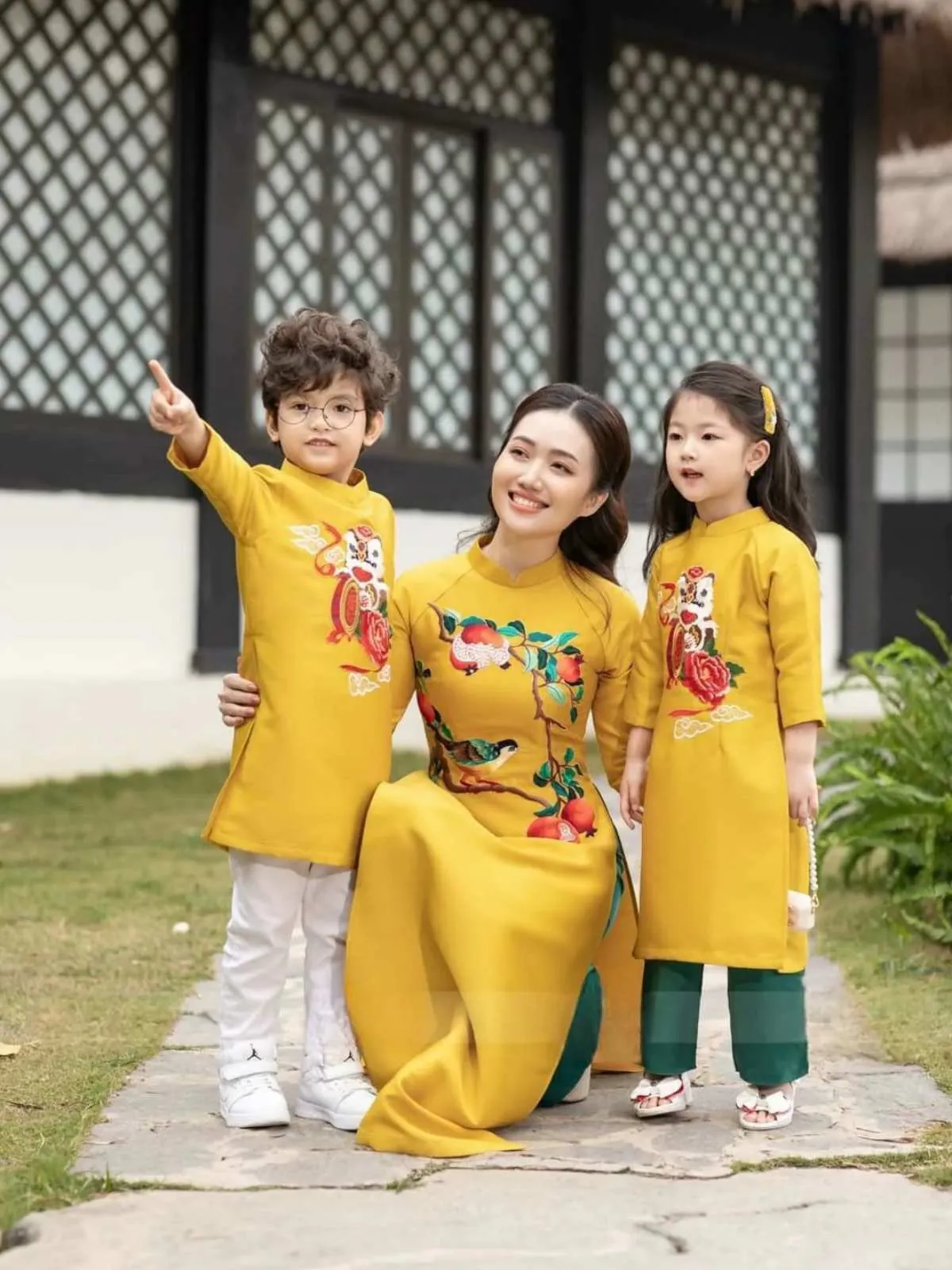 Family Ao Dai  Yellow Embroidery Ao Dai Dress