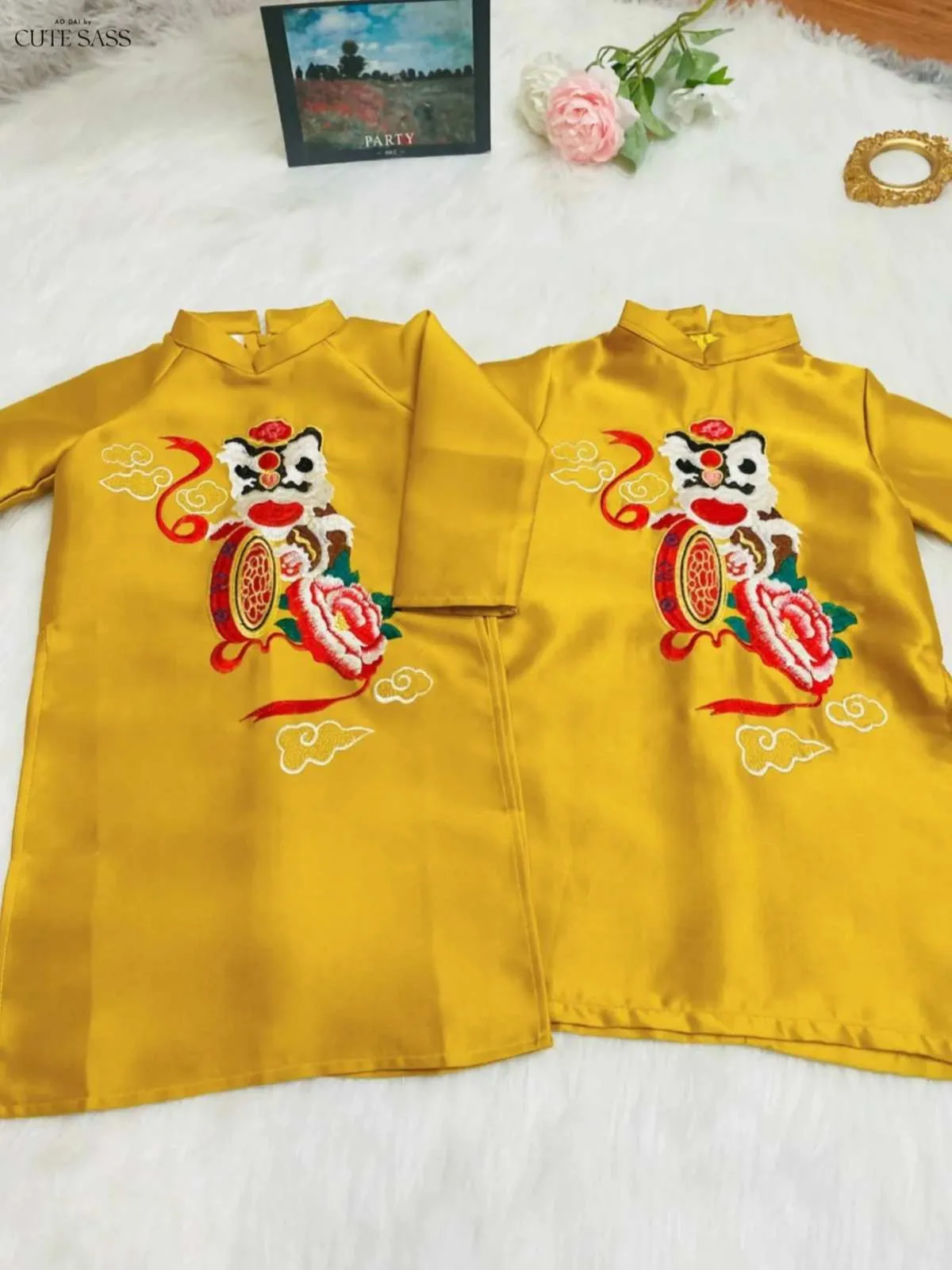 Family Ao Dai  Yellow Embroidery Ao Dai Dress