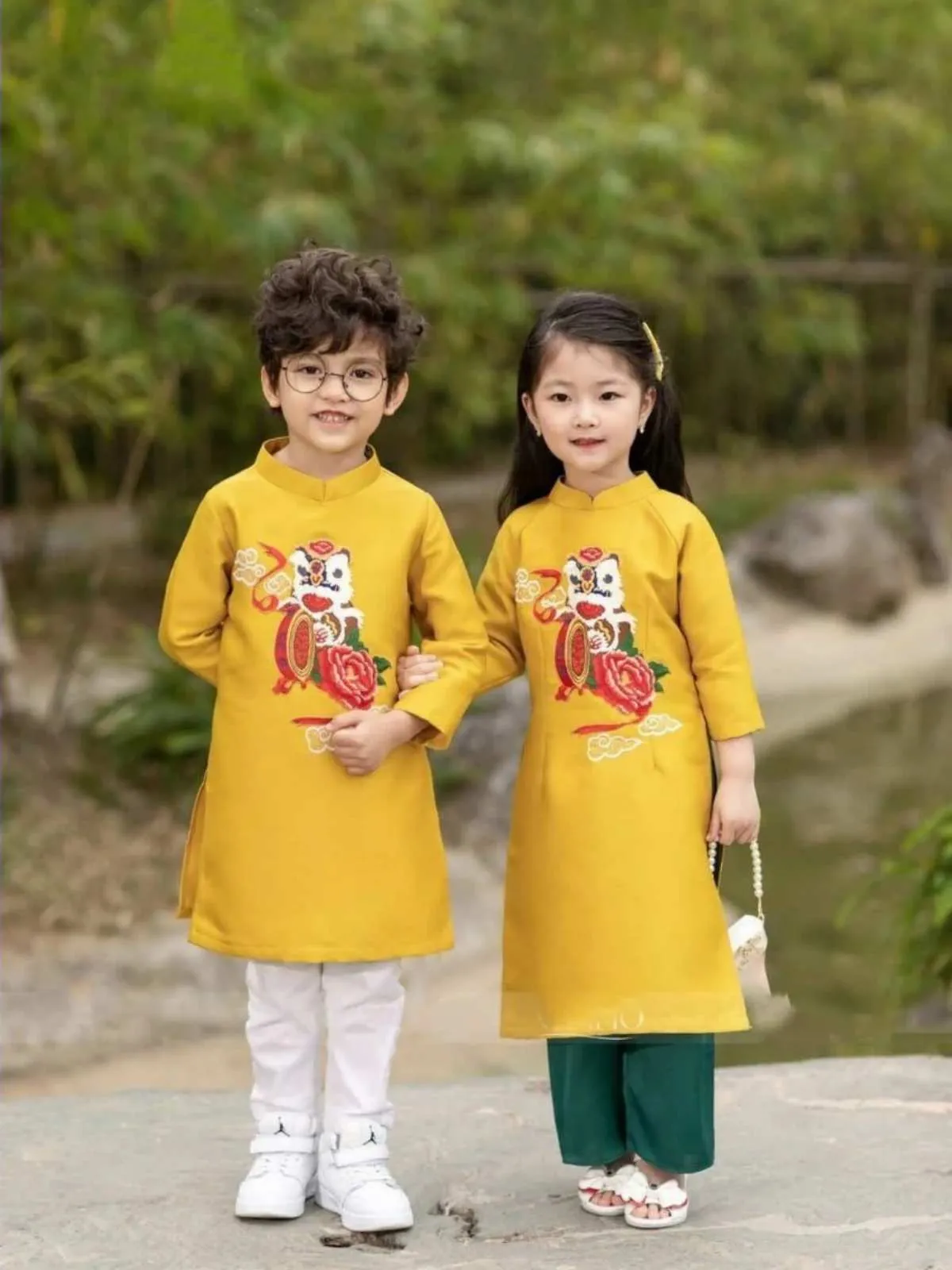 Family Ao Dai  Yellow Embroidery Ao Dai Dress