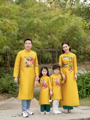 Family Ao Dai  Yellow Embroidery Ao Dai Dress