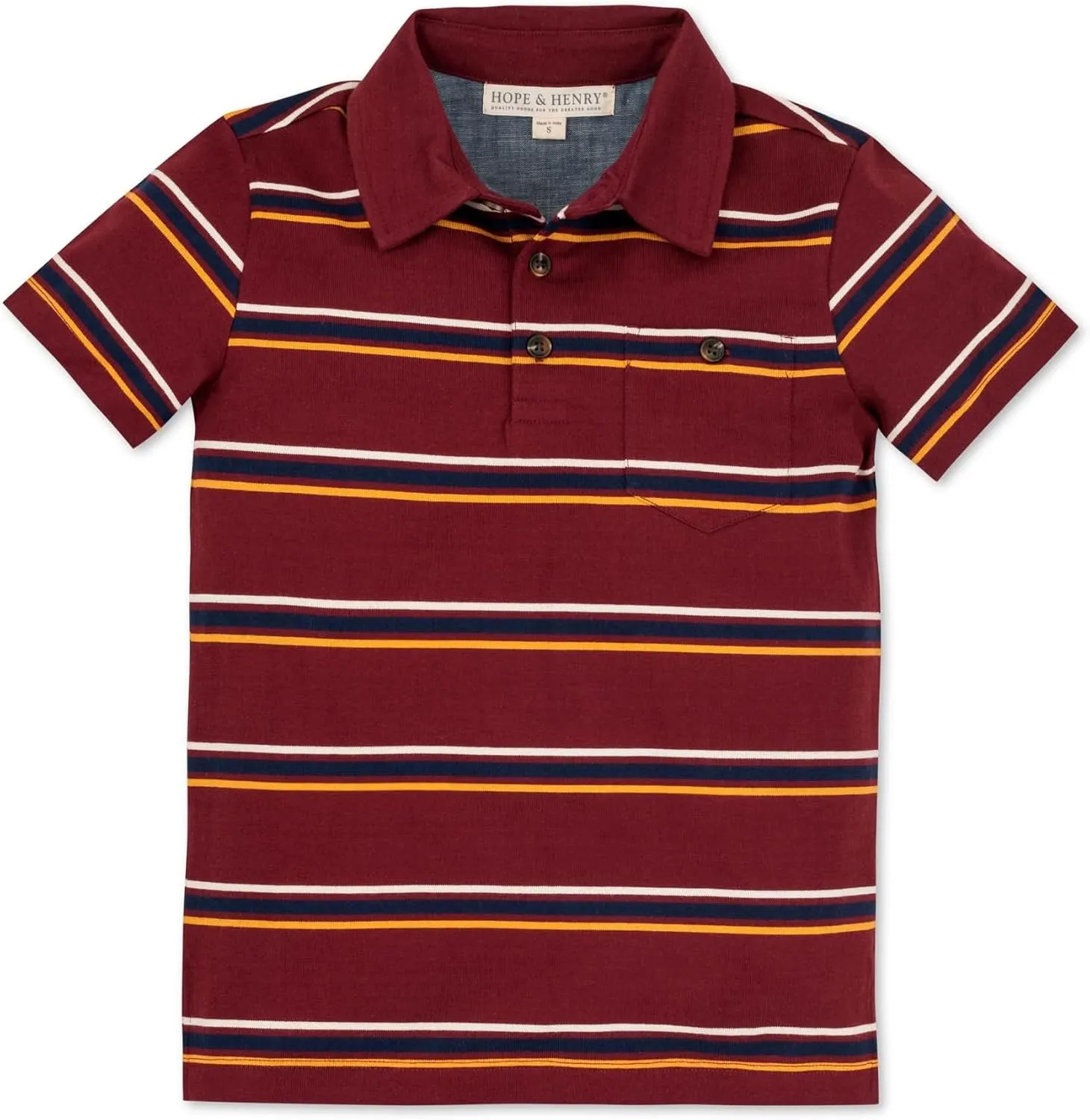Hope & Henry Boys' Micro Stripe Jersey Short Sleeve Polo Shirt