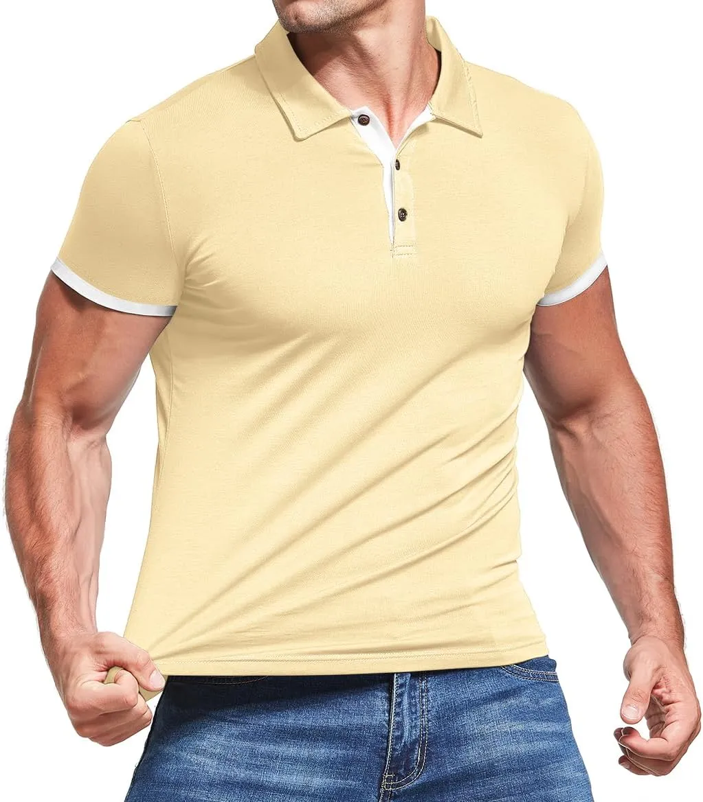 KUYIGO Men's Short&Long Sleeve Polo Shirts Casual Slim Fit Solid Soft Button Cotton Pocket Collared Shirt