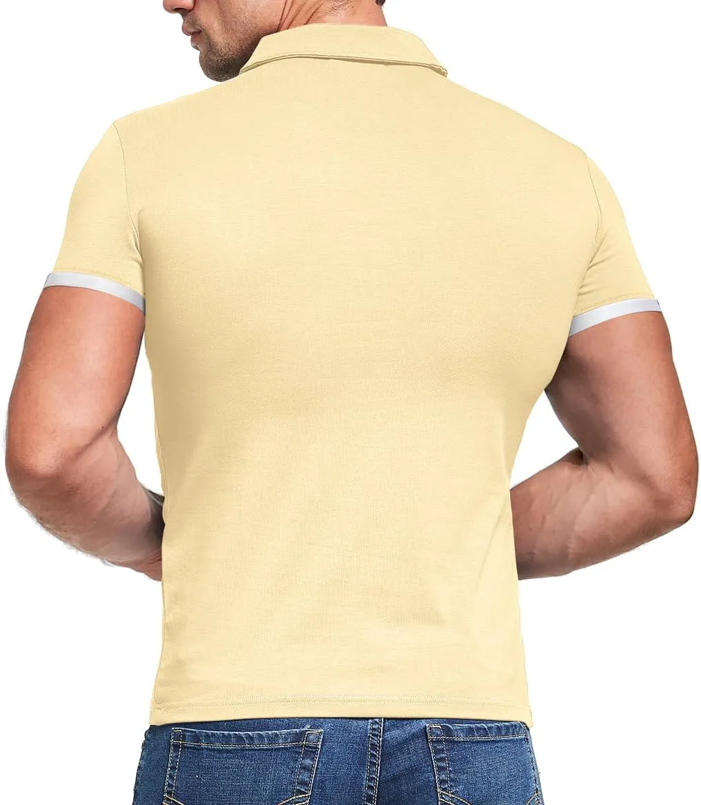 KUYIGO Men's Short&Long Sleeve Polo Shirts Casual Slim Fit Solid Soft Button Cotton Pocket Collared Shirt