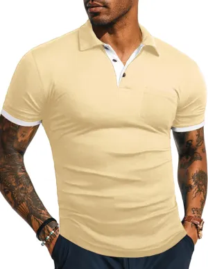 KUYIGO Men's Short&Long Sleeve Polo Shirts Casual Slim Fit Solid Soft Button Cotton Pocket Collared Shirt