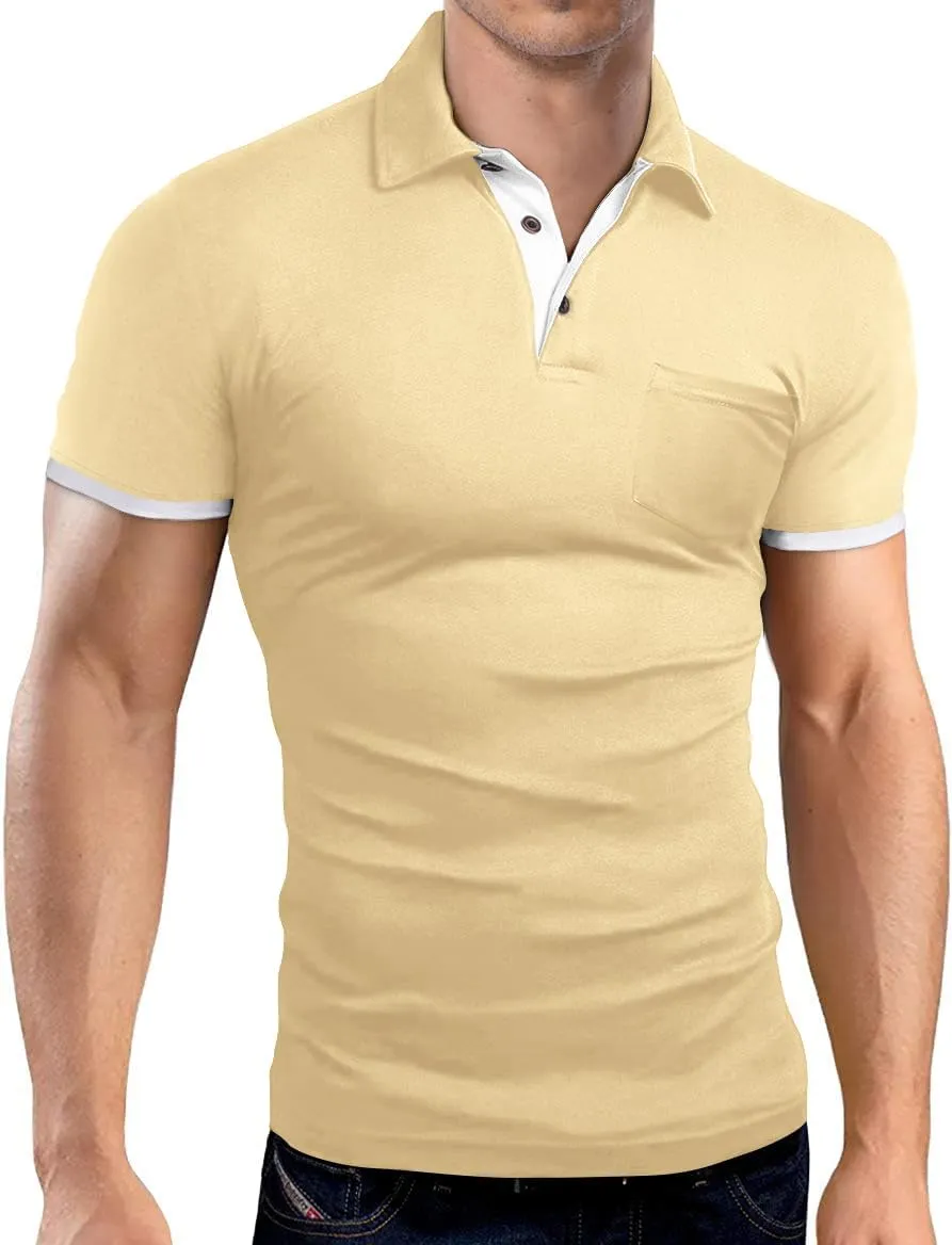 KUYIGO Men's Short&Long Sleeve Polo Shirts Casual Slim Fit Solid Soft Button Cotton Pocket Collared Shirt