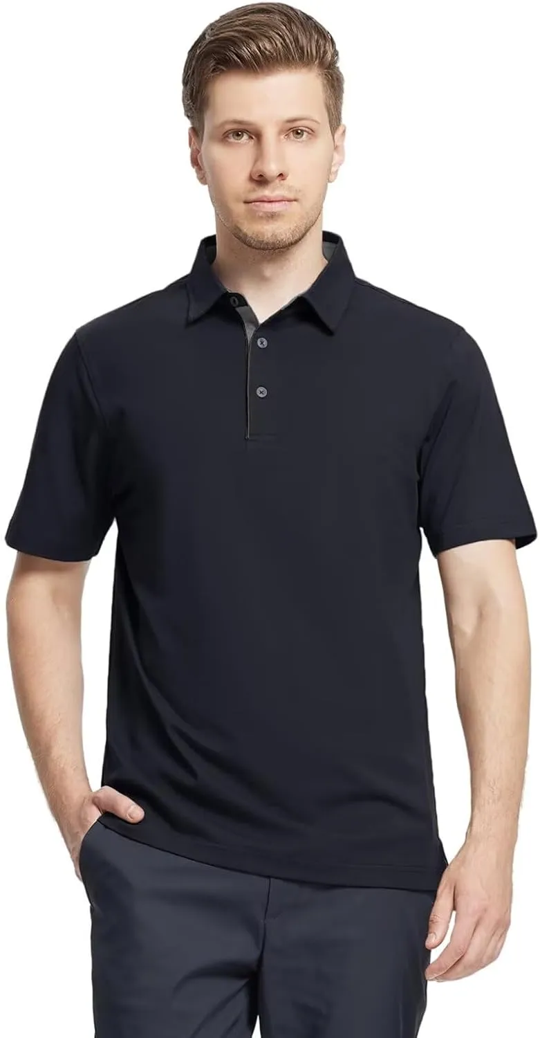 Men's Casual Polo Shirt Short Sleeve Mercerized Cotton Blend Breathable Stretch Classic Fit Business Collared Shirts