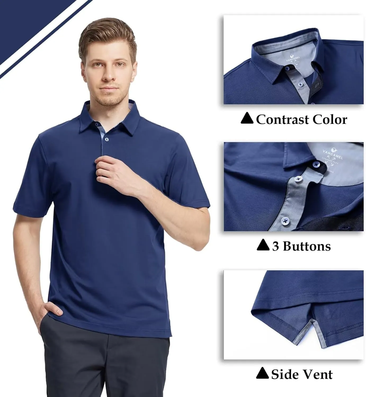 Men's Casual Polo Shirt Short Sleeve Mercerized Cotton Blend Breathable Stretch Classic Fit Business Collared Shirts