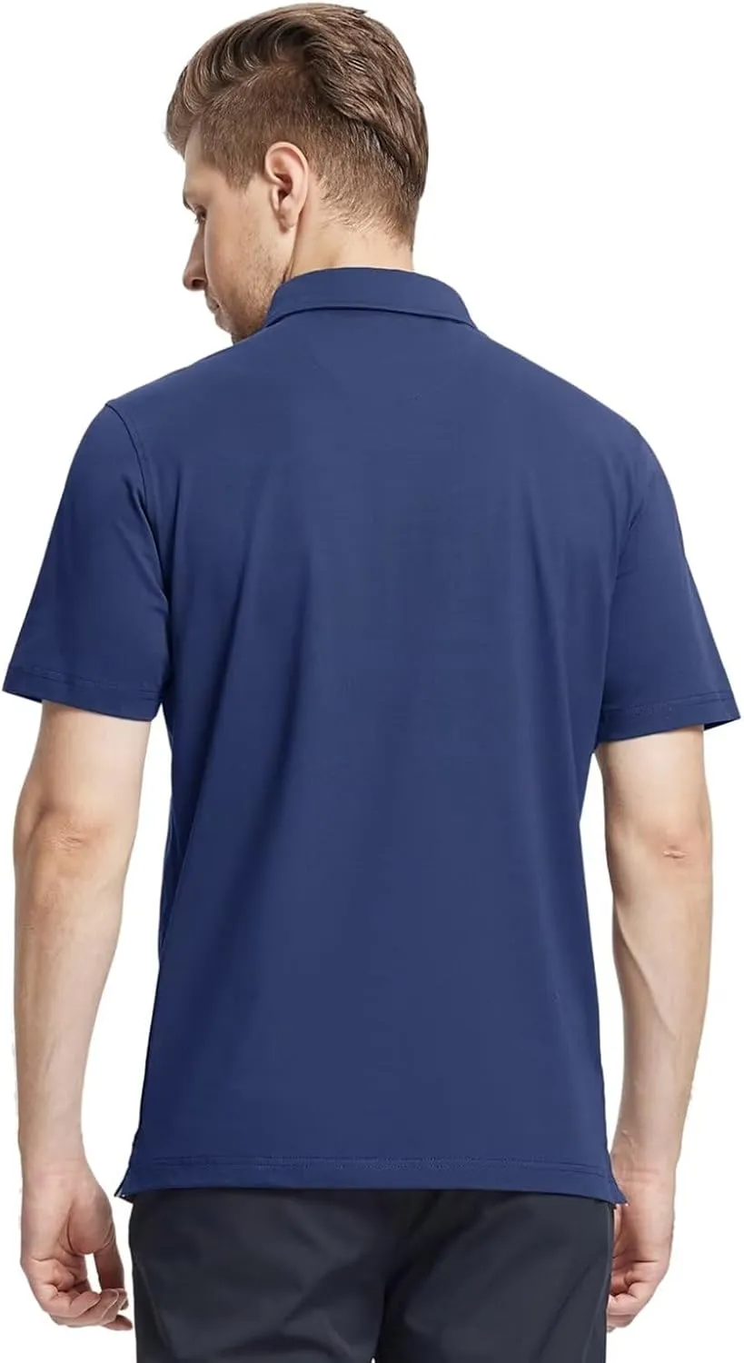 Men's Casual Polo Shirt Short Sleeve Mercerized Cotton Blend Breathable Stretch Classic Fit Business Collared Shirts