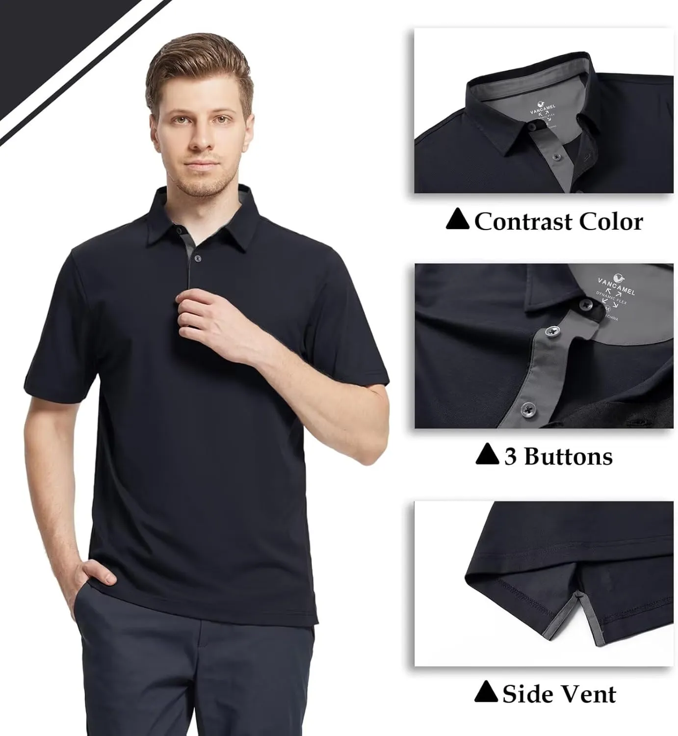 Men's Casual Polo Shirt Short Sleeve Mercerized Cotton Blend Breathable Stretch Classic Fit Business Collared Shirts