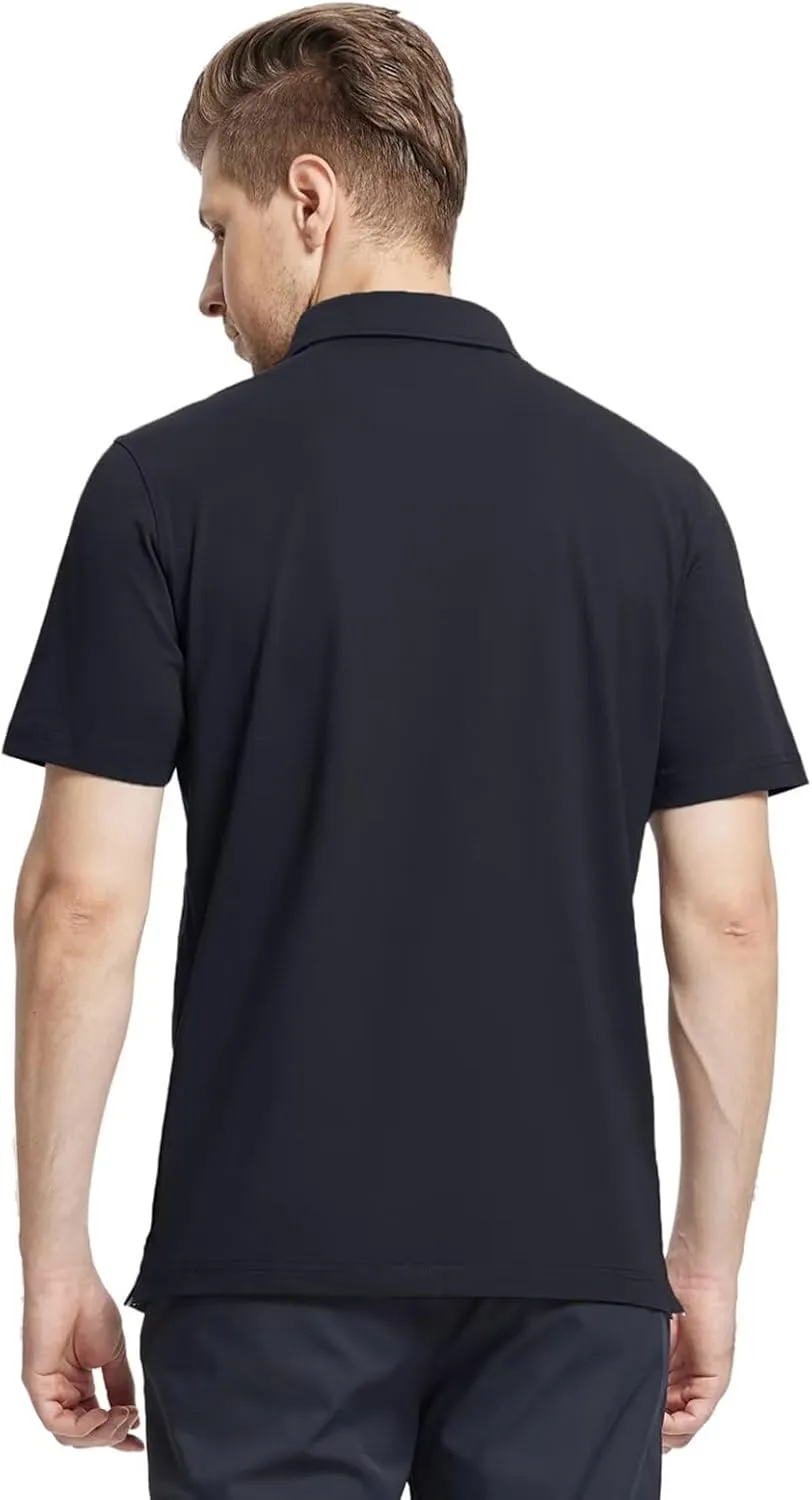 Men's Casual Polo Shirt Short Sleeve Mercerized Cotton Blend Breathable Stretch Classic Fit Business Collared Shirts