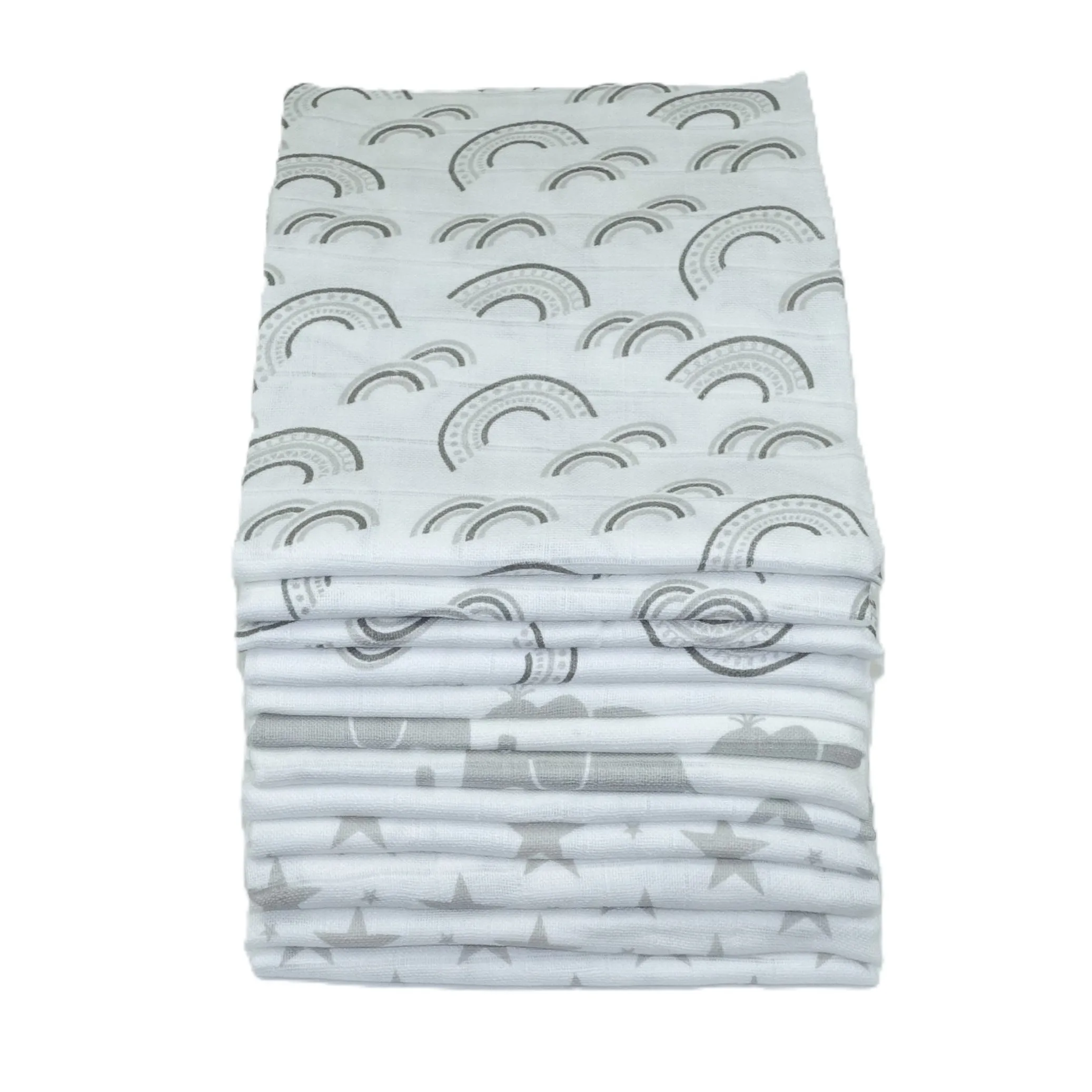 Muslin Squares 12 Pack- Grey Pattern