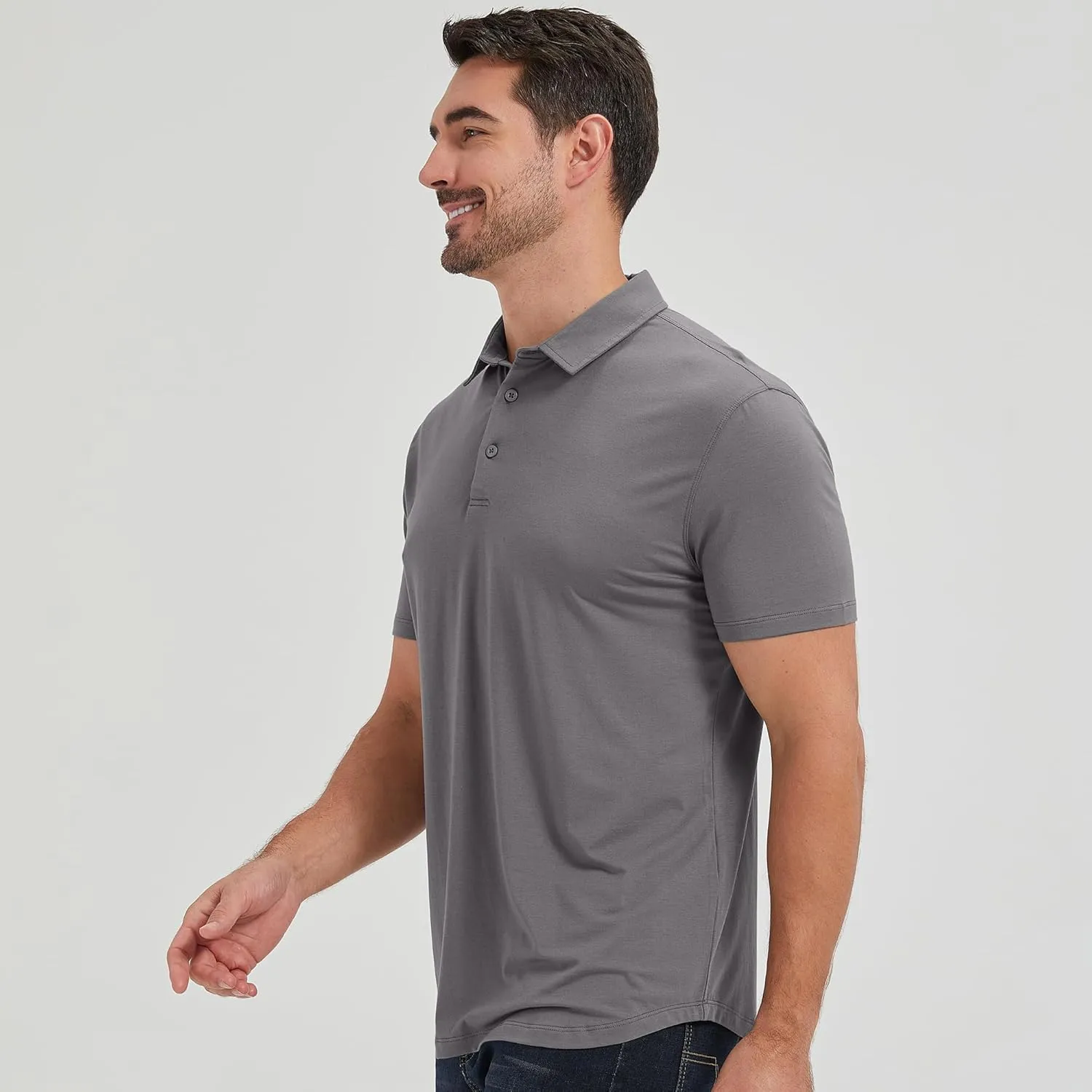 netdraw Mens Lightweight Bamboo Viscose Polo Ultra Soft Curved Hem UPF 50  Casual Collared Golf Shirt