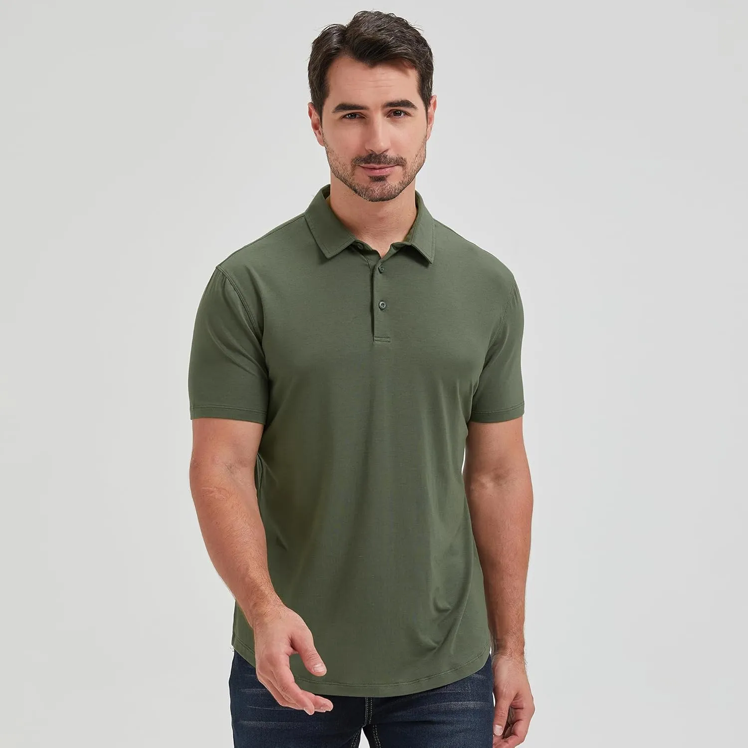 netdraw Mens Lightweight Bamboo Viscose Polo Ultra Soft Curved Hem UPF 50  Casual Collared Golf Shirt