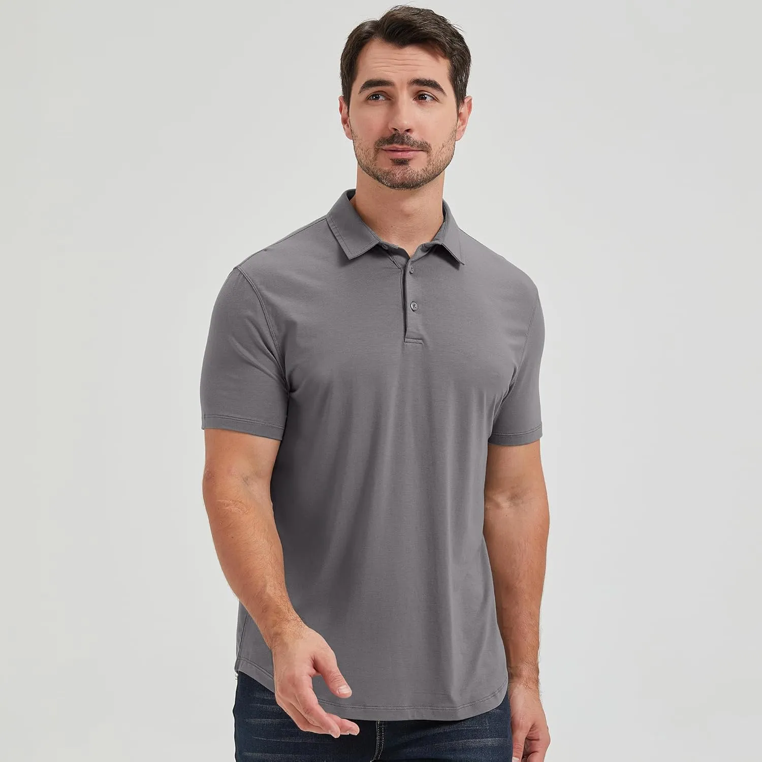 netdraw Mens Lightweight Bamboo Viscose Polo Ultra Soft Curved Hem UPF 50  Casual Collared Golf Shirt