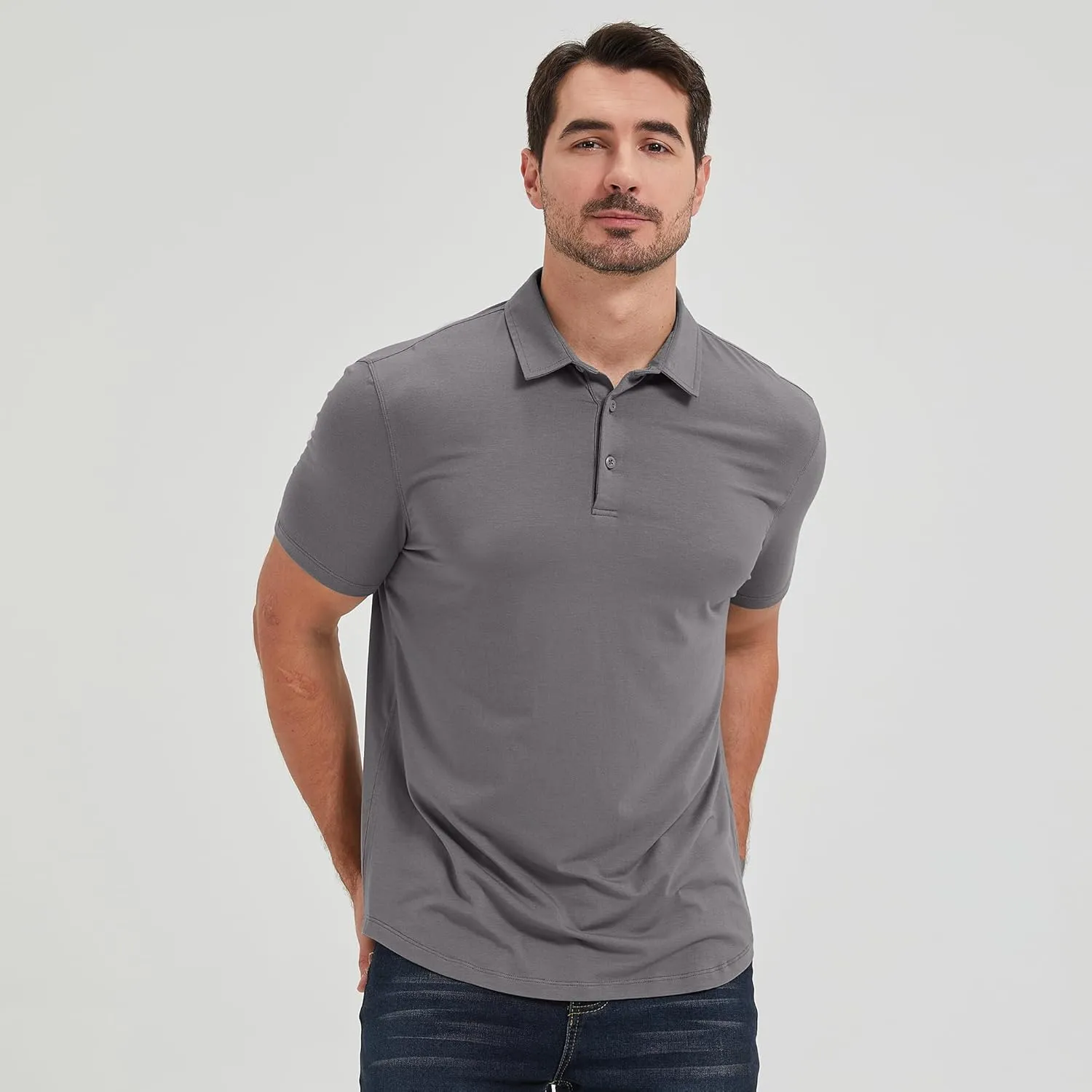netdraw Mens Lightweight Bamboo Viscose Polo Ultra Soft Curved Hem UPF 50  Casual Collared Golf Shirt