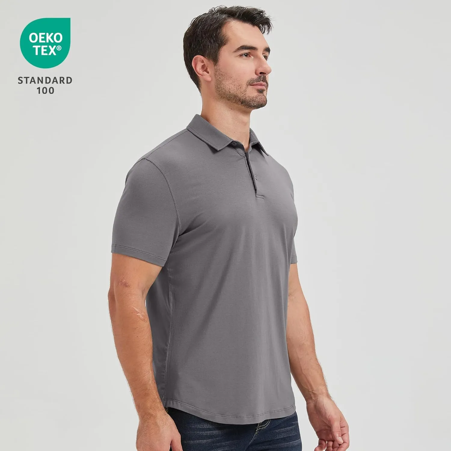 netdraw Mens Lightweight Bamboo Viscose Polo Ultra Soft Curved Hem UPF 50  Casual Collared Golf Shirt