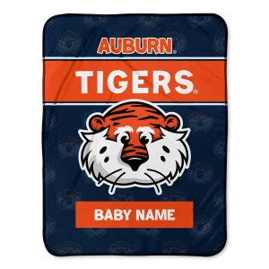 Personalized Auburn Tigers Emblem Baby Pixel Fleece Blanket