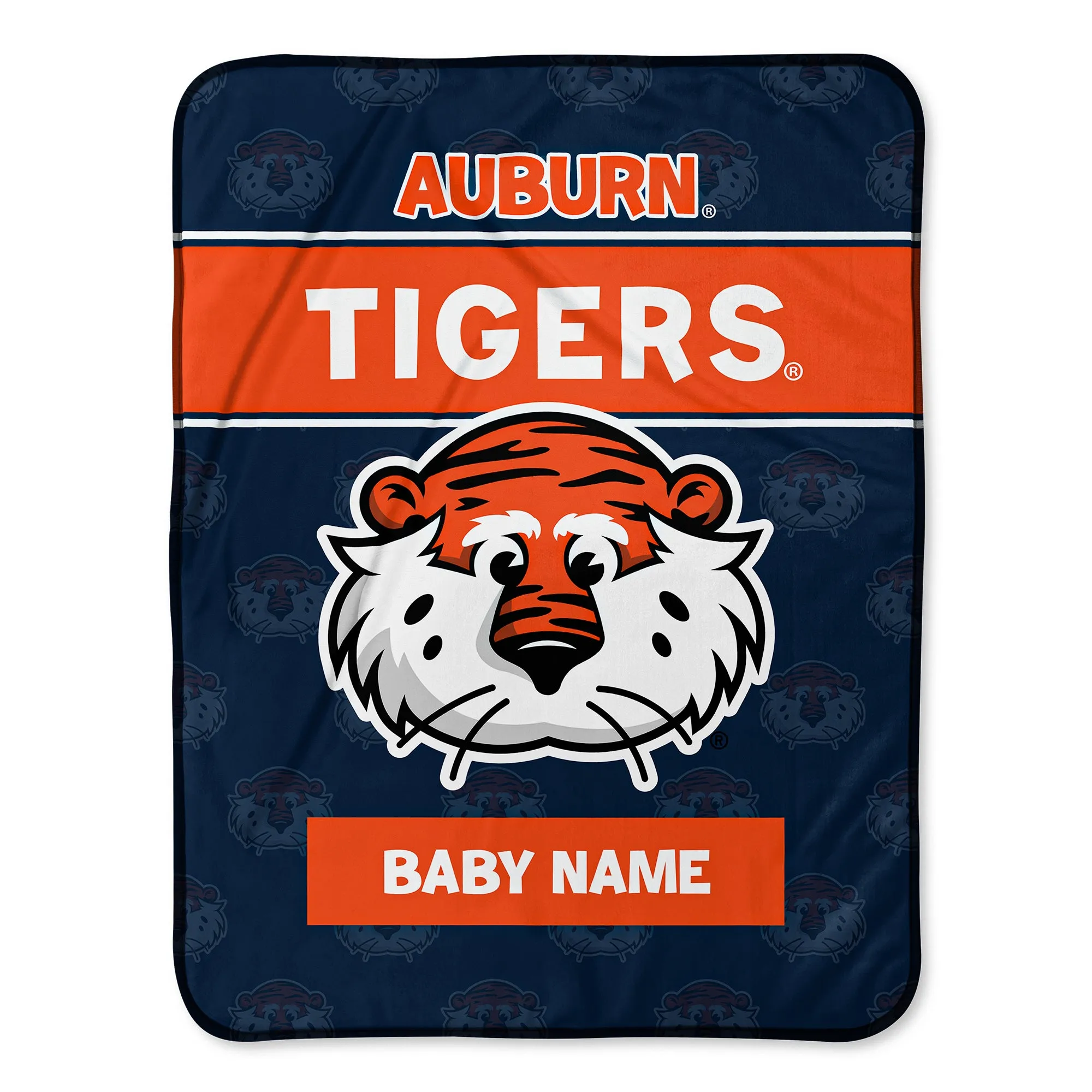 Personalized Auburn Tigers Emblem Baby Pixel Fleece Blanket