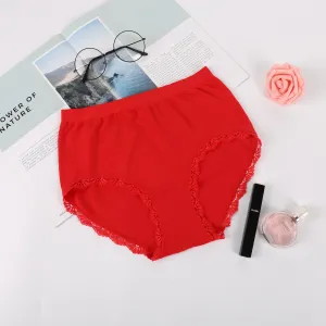Seamless Stretchy Cotton Panties with Lace Trimmings #254