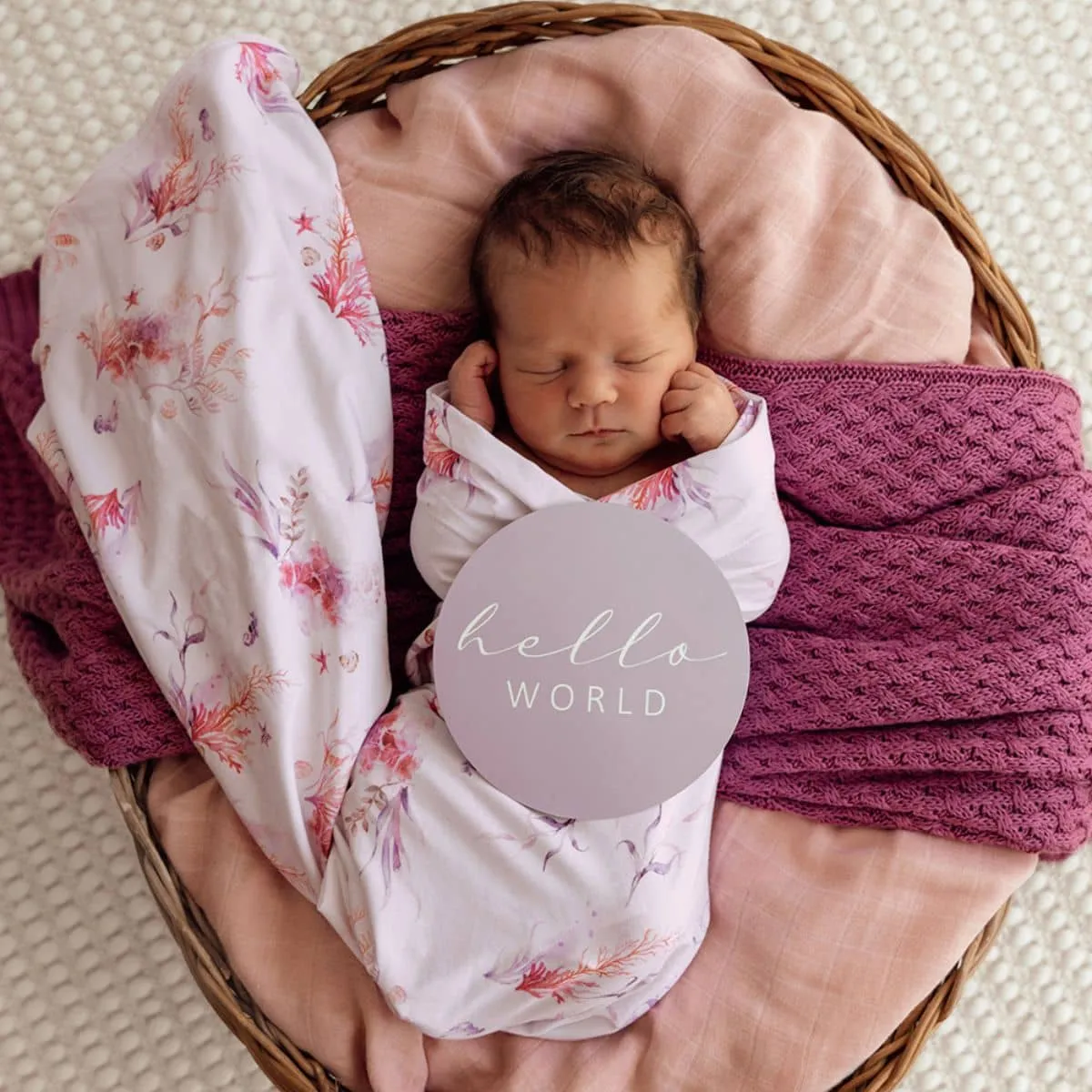 Snuggle Hunny Jersey Wrap with Matching Headwear - Coral Organic