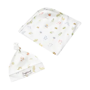 Snuggle Hunny Jersey Wrap with Matching Headwear - Garden Friends Organic