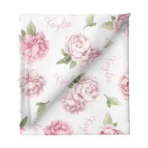 Sugar   Maple Large Stretchy Blanket - Pink Peonies