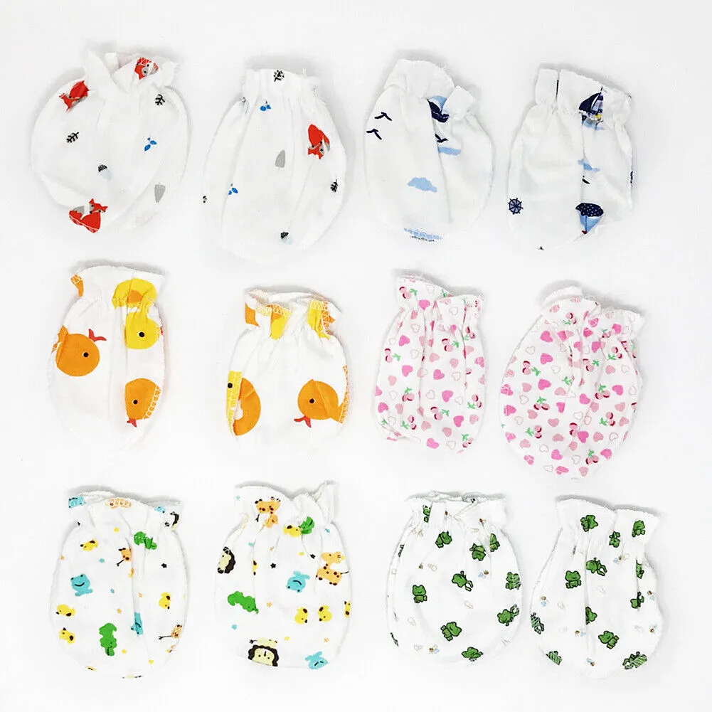 US 6-12 Pairs Baby Infant Anti-scratch Cotton Mittens Gloves Handguard 0-6 Month